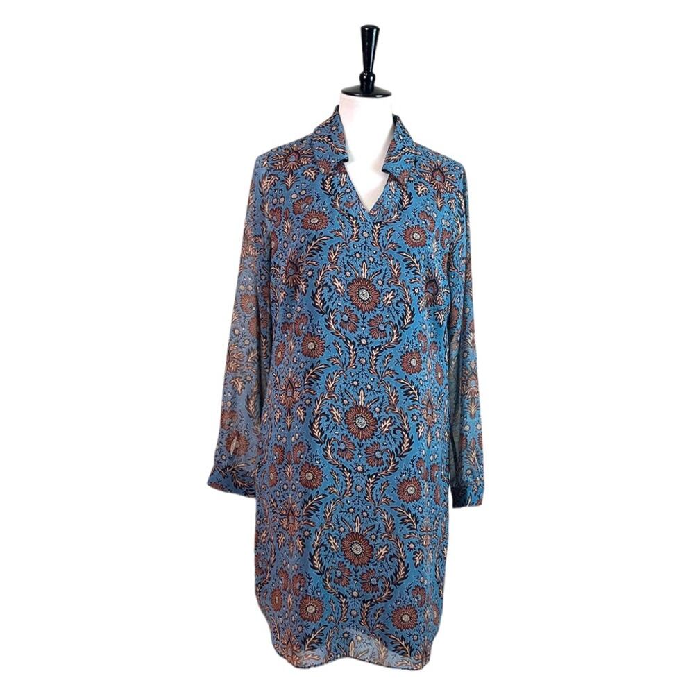 Cabi Women’s Dress #3295 Provincial Long Sleeve V-neck Blue Paisley Size Medium